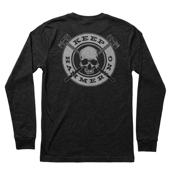 Keep Hammering Skull Long Sleeve Shirt | Tri-Blend Tee