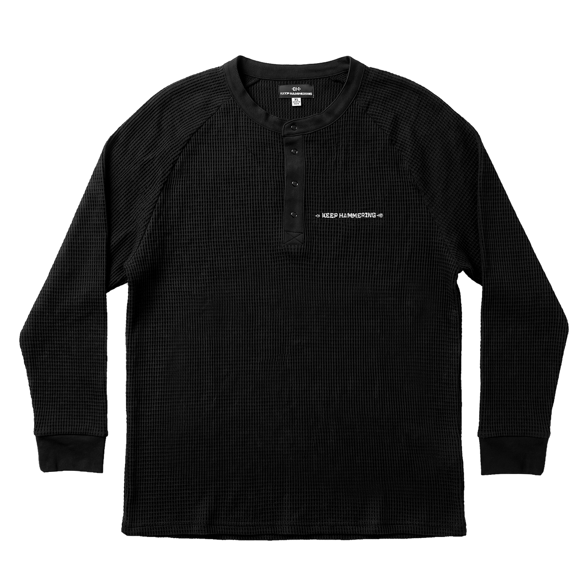 Keep Hammering Waffle Knit Top in black