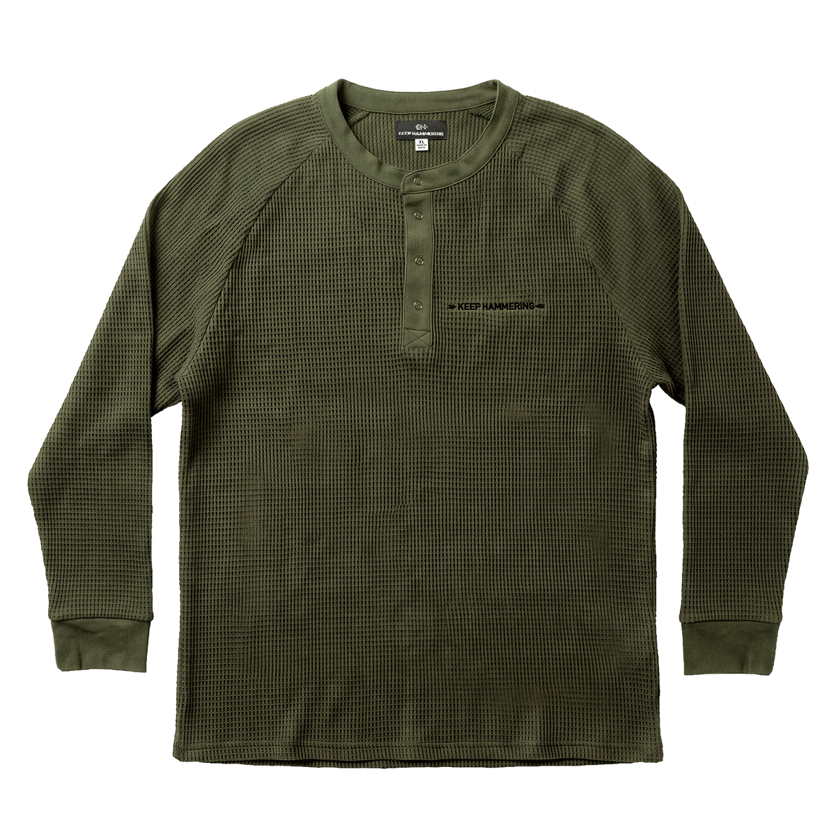 Keep Hammering Waffle Knit Top in OD green