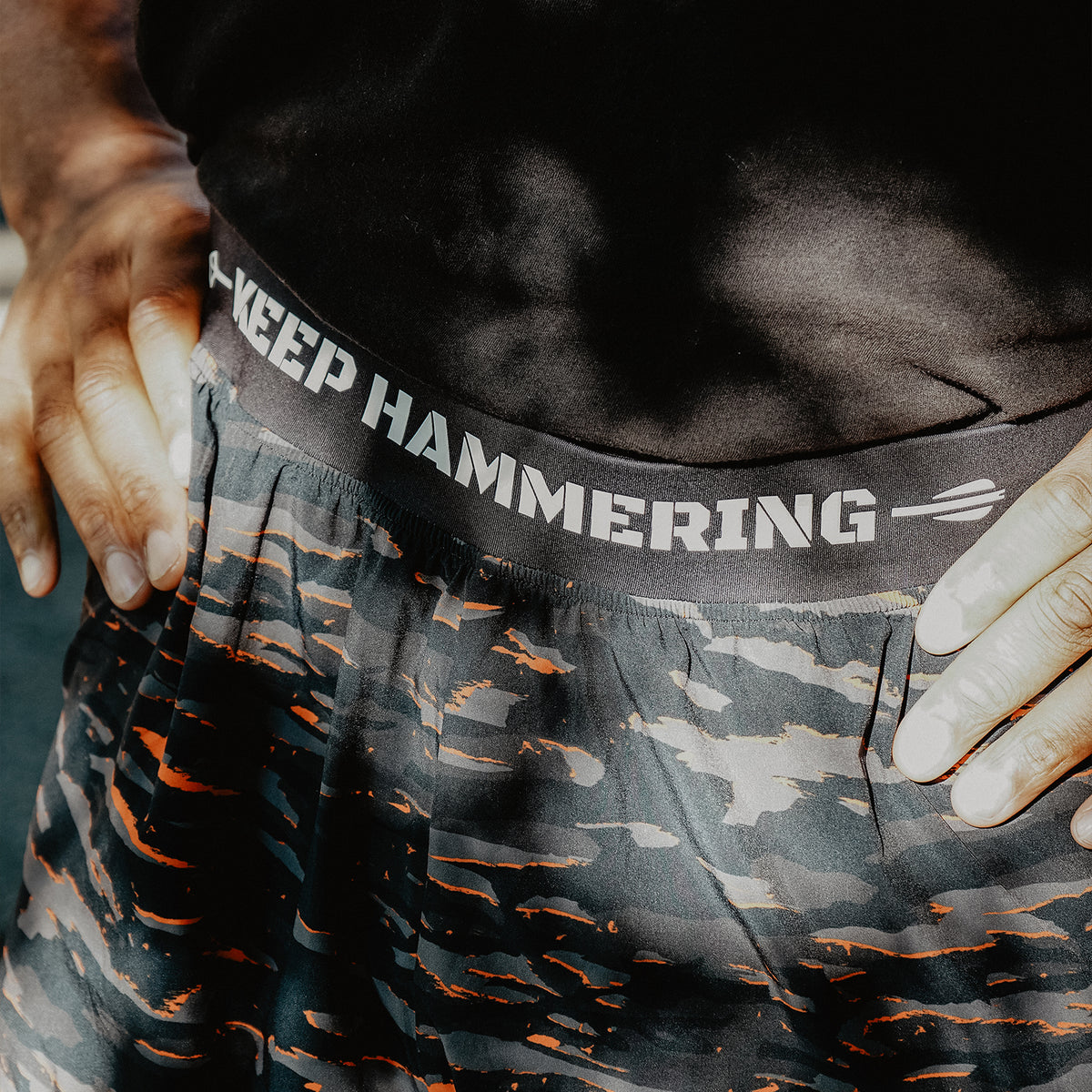 Blaze Camo Strider Shorts, worn