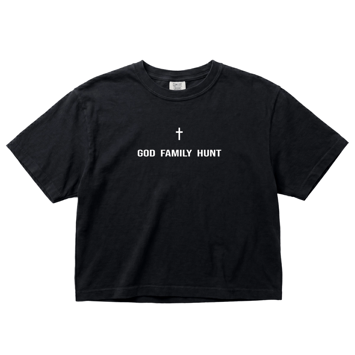 GOD FAMILY HUNT BOXY CROP T-SHIRT