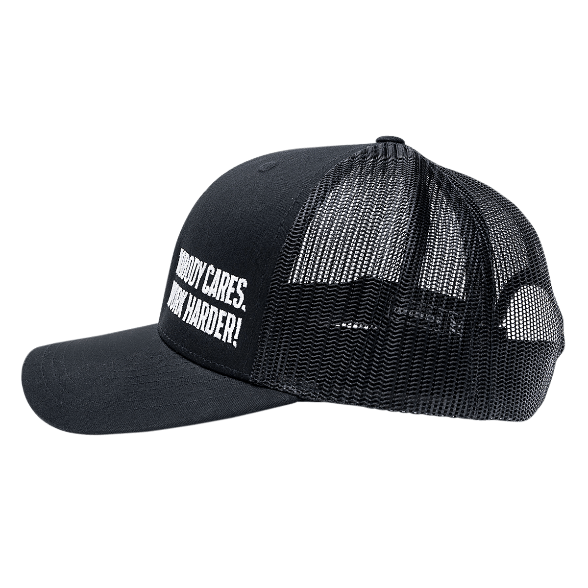 NOBODY CARES WORK HARDER MICRO TRUCKER HAT